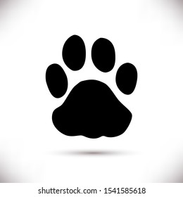 Vector black paw icon isolated on white background . Perfect for design of blog ,banner,poster,fashion,web sites,apps,typography,T-shirt,logo,child prints.Flat illustration. 