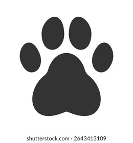 Vector black paw print silhouette for pet shop logo, kids' crafts, or animal-themed decor and packaging.
