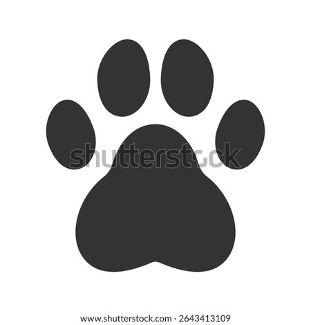 Vector black paw print silhouette for pet shop logo, kids' crafts, or animal-themed decor and packaging.