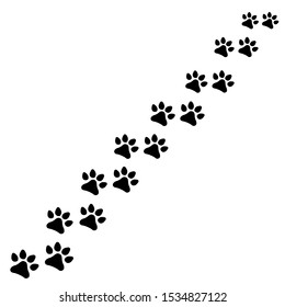 Vector black paw print track isolated on white background