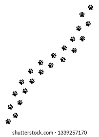 Vector black paw steps road isolated on white background
