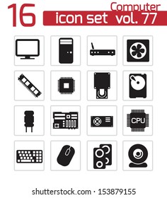 Vector black  PC components  icons set