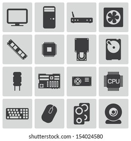 Vector black  PC components  icons set