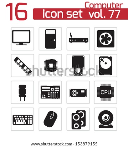 Vector black  PC components  icons set