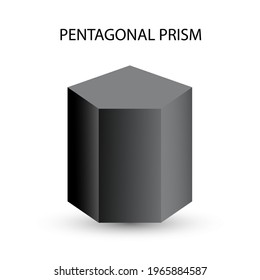 Vector black pentagonal prism with gradients and shadow for game, icon, package design, logo, mobile, ui, web, education. 3D pentagonal prism on a white background. Geometric figures for your design.