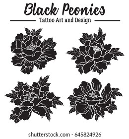 Vector Black Peonies Sticker Set