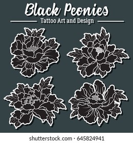 Vector Black Peonies Sticker Set