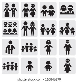 vector black people icons set on gray