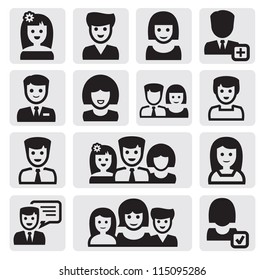 vector black people icons set on gray