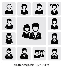 vector black people icons set on gray