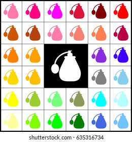Vector black perfume icon set. Perfume Icon Object, Perfume Icon Picture. Vector. Felt-pen 33 colorful icons at white and black backgrounds. Colorfull.