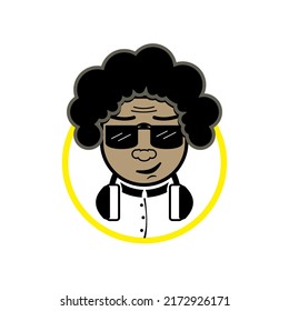 vector black person with headset on neck