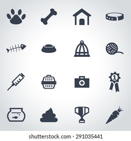 Vector black pet icon set on gray background