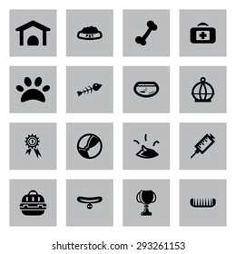 Vector black Pet icon set on grey background