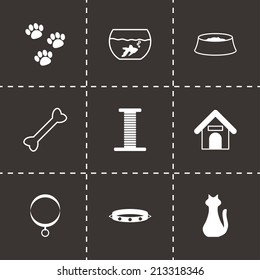 Vector black pet icons set on black background