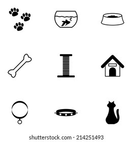 Vector black pet icons set on white background