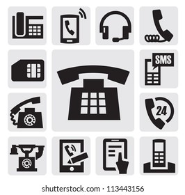 vector black phone icons set on gray