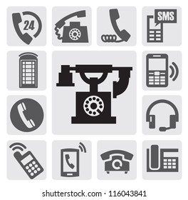 vector black phone icons set on gray