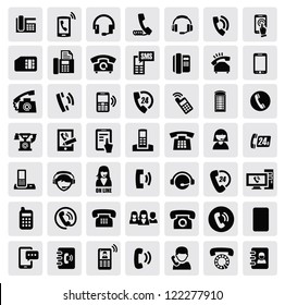 vector black phone icons set on gray