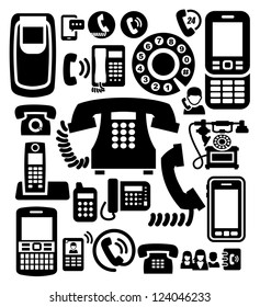 vector black phone icons set on white