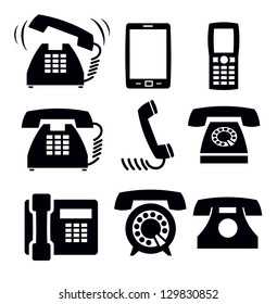 vector black phone icons set on white