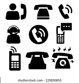 vector black phone icons set on white