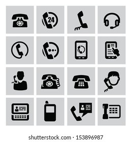 vector black phone icons set on gray