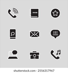 Vector black phone icons set on grey background for graphic and web design