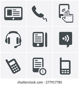 vector black phone icons set on gray