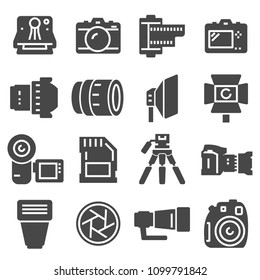 Vector black photo icons set on white background