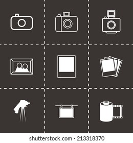 Vector black photo icons set on black background