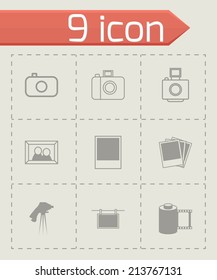 Vector black photo icons set on grey background