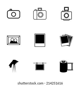 Vector black photo icons set on white background