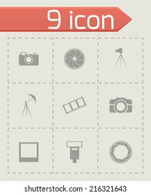 Vector black photo icons set on grey background