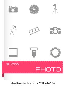 Vector black photo icons set on white background