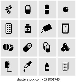 Vector black pills icon set.