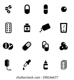 Vector black pills icon set.