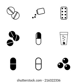 Vector black pills icons set on white background