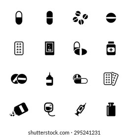 Vector black pills icons set on white background