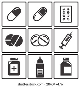 Vector Black Pills Medication Icons Set Stock Vector (Royalty Free ...