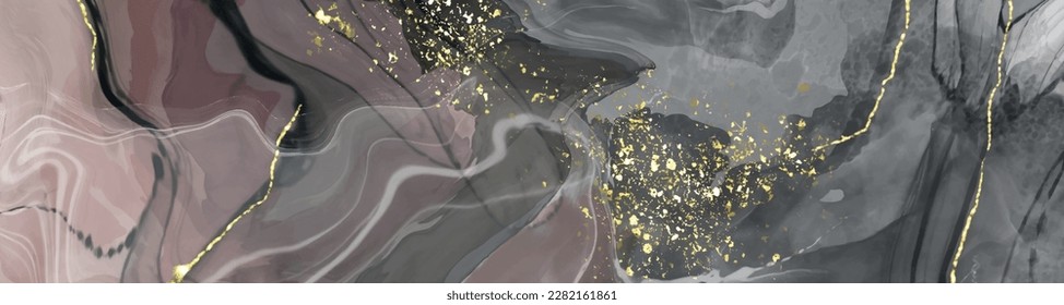 Vector black pink banner. Hand drawn abstract paint brush stroke. Wave element.