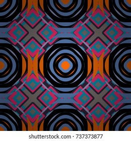 Vector black, pink and blue seamless background pattern with rhombuses.