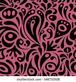 Vector black and pink damask lace floral ornament. Delicate intricate decorated for wedding ceremonies, anniversary, party, events.