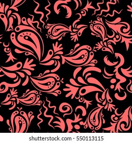 Vector black and pink damask lace floral ornament. Delicate intricate decorated for wedding ceremonies, anniversary, party, events.