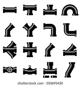 Vector Black Pipe Fittings Icon Set.