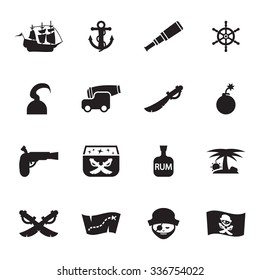 Vector black pirate icon set on white background