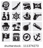 vector black pirates icons set on gray