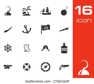 Vector black pirates icons set on white background