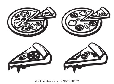 vector black pizza icon on white background