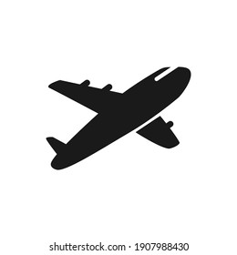 Vector black plane icon, vector airplane sign, isolated on the white background. Travel symbol in flat style